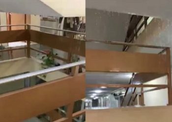 Λάρισα: Η στιγμή που βρέχει μέσα στα δικαστήρια! Υπάλληλοι τρέχουν και δεν προλαβαίνουν (video)