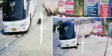 Alldaynews.gr Σώθηκε από θαύμα: Κοπέλα πέφτει από μηχανάκι και σφηνώνεται κάτω από πούλμαν