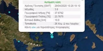 Σεισμός τώρα στο Λαύριο – Αισθητός και στην Αθήνα