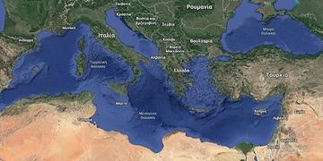 Alldaynews.gr Μεσόγειος - Χάρτης γεωφυσικός