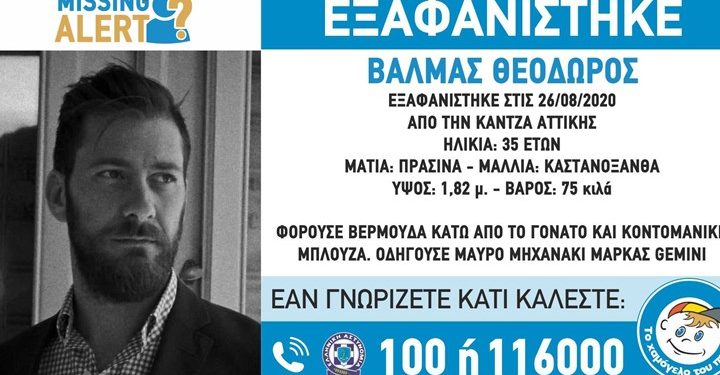 Συναγερμός για την εξαφάνιση του 35χρονου Θεόδωρου Βαλμά – Οδηγούσε μηχανάκι