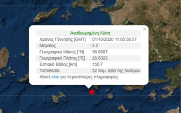Alldaynews.gr Συμβαίνει Τώρα: Σεισμός 5,2 Ρίχτερ κοντά στη Νίσυρο
