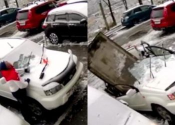 Στο παρά 5! Καθάριζε το αυτοκίνητό του και μόλις απομακρύνθηκε έπεσε μια πλάκα 2 τόνων (Video)