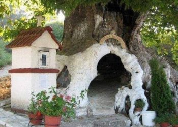 Το Εκκλησάκι Της Παναγίας που βρίσκεται μέσα σε πλάτανο