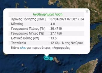 Πριν Λίγο: Σεισμός 4 Ρίχτερ στη Νίσυρο