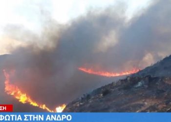 Καίγεται η Άνδρος: Εκκενώθηκαν δύο χωριά-Με εγκαύματα Πυροσβέστης[video]