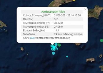 Σεισμός: 5,7 Ρίχτερ «ταρακούνησαν» Νίσυρο και Τήλο