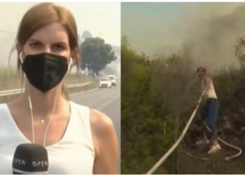 Δημοσιογράφος του OPEN φεύγει live από την κάμερα και πιάνει την μάνικα για να βοηθήσει τους πυροσβέστες