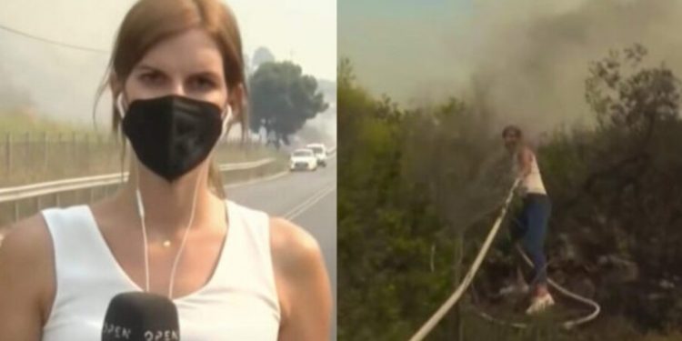 Δημοσιογράφος του OPEN φεύγει live από την κάμερα και πιάνει την μάνικα για να βοηθήσει τους πυροσβέστες