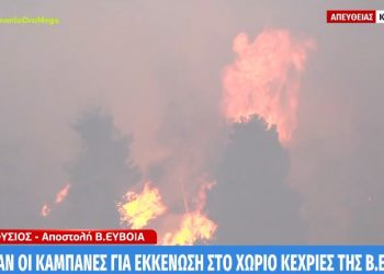 Φωτιά στην Εύβοια: Εκκενώνονται οι Κεχριές, χτυπούν οι καμπάνες στο χωριό