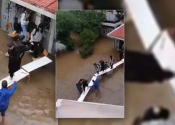 «Μπάλλος» – Νέα Φιλαδέλφεια: Μαθητές έφτιαξαν… γέφυρα με θρανία για να βγουν από πλημμυρισμένες τάξεις