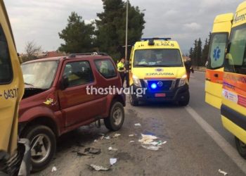 Θεσσαλονίκη: Τζιπάκι έπεσε πάνω σε σχολικό λεωφορείο – Στο νοσοκομείο επτά παιδάκια (φωτο)
