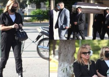 Συντετριμμένες Άννα Φόνσου και Πέγκυ Ζήνα-Θρήνος στην κηδεία του Μπουγά