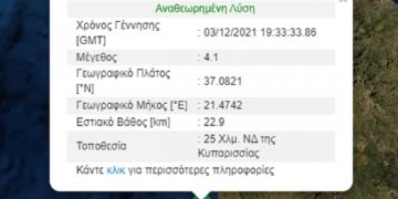 Σεισμός τώρα στη Κυπαρισσία