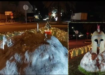 Σπάρτη: Άρπαξαν την περικεφαλαία που βρισκόταν στην είσοδο της πόλης (video)