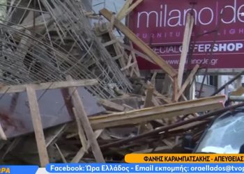 Κατέρρευσε υπό ανέγερση οικοδομή στη Λεωφόρο Μαραθώνος (video)