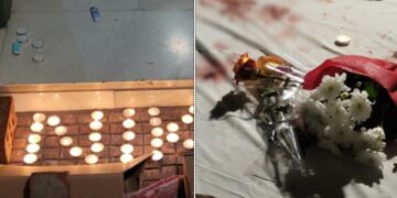 Ανατριχιαστικό!  Άπλωσαν το σεντόνι με το αίμα του 22χρονου φοιτητή έξω από το δημαρχείο της Λάρισας – Σχημάτισαν με κεριά το όνομά του[video]