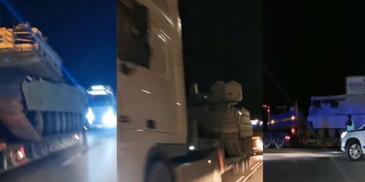 Νταλίκες με αμερικανικά άρματα μάχης κατευθύνονται στον Έβρο