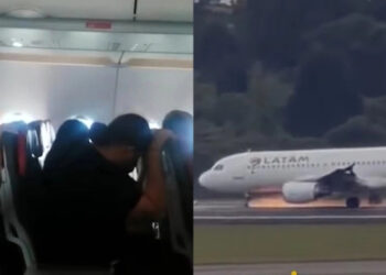 Επιβάτες κλαίνε και προσεύχονται την ώρα που το αεροπλάνο βγάζει από κάτω φωτιές (video)