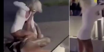 Μοντέλα παίζουν ξύλο έξω από μπαρ (video)