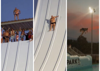 Αυτό πρέπει να πόνεσε: Δραματική βουτιά σε νεροτσουλήθρα από ύψος 9 μέτρων (vids)