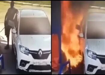 Κι όμως γλίτωσε: Άναψε αναπτήρα δίπλα στην αντλία και… λαμπάδιασε (video)