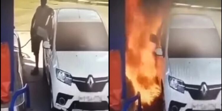 Κι όμως γλίτωσε: Άναψε αναπτήρα δίπλα στην αντλία και… λαμπάδιασε (video)