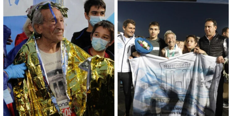 Ο κύριος Στέλιος είναι 91 χρονών και τερμάτισε με τα εγγόνια του αγκαλιά στον Μαραθώνιο της Αθήνας