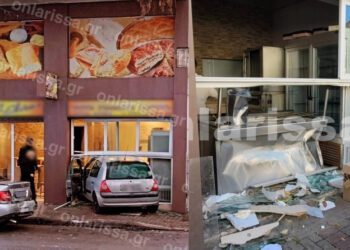 Απίστευτο τροχαίο στη Λάρισα: Αυτοκίνητο μπούκαρε σε φούρνο (φωτο)