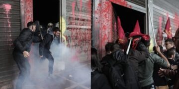 Ξύλο, χημικά και προσαγωγές έξω από το υπουργείο Εργασίας (video)