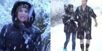 Alldaynews.gr Το τερμάτισε ο Φραγκολιάς: Η Τσιμτσιλή έκανε εκπομπή στα χιόνια κι αυτός βγήκε με το κοντομάνικο