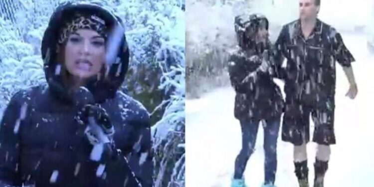 Alldaynews.gr Το τερμάτισε ο Φραγκολιάς: Η Τσιμτσιλή έκανε εκπομπή στα χιόνια κι αυτός βγήκε με το κοντομάνικο