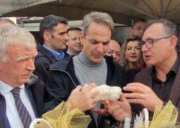 Για το κακό το μάτι: Σκόρδα προσέφεραν στον Κυριάκο Μητσοτάκη στη Λάρισα (φωτο, video)