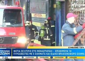 Φωτιά σε κτίριο στο Μοναστηράκι – Εκκενώθηκε ξενοδοχείο (vids)