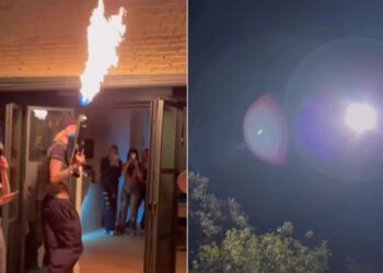 Αστυνομικό ελικόπτερο επενέβη για να σταματήσει το πάρτι του και εκείνος έβγαλε… φλογοβόλο[video]