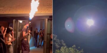 Αστυνομικό ελικόπτερο επενέβη για να σταματήσει το πάρτι του και εκείνος έβγαλε… φλογοβόλο[video]