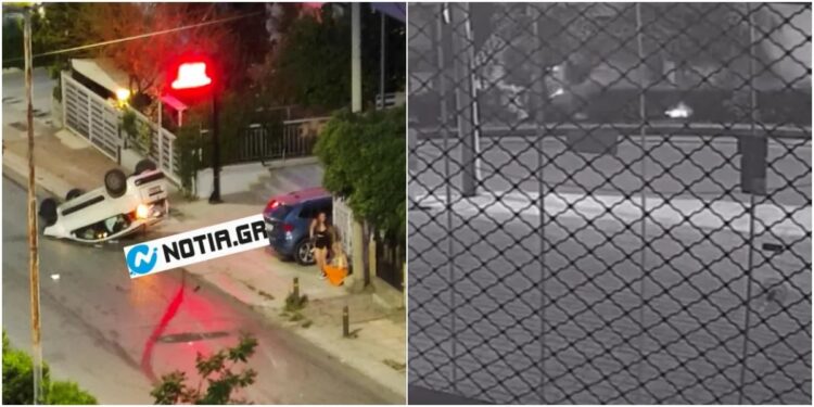 Alldaynews.gr ΙΧ με 3 νεαρούς σηκώθηκε στον αέρα όταν βρήκε στο σαμαράκι των γραμμών του τραμ και τούμπαρε στο οδόστρωμα