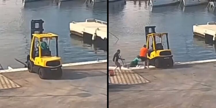 Alldaynews.gr Δείτε τι έπαθε! Χειριστής κλαρκ προσπαθεί να βγάλει ένα σκάφος από το νερό και…