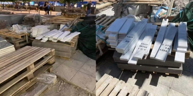 Μακάβρια καταγγελία δημοτικού συμβούλου: Η ανάπλαση της παραλίας γίνεται με μάρμαρα από τάφους (φωτο)