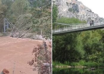 Πηνειός: Νέο βίντεο από την ιστορική κρεμαστή γέφυρα των Τεμπών – Θέμα ωρών η κατάρρευσή της (video)