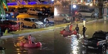 Πνίγηκε το Πόρτο Χέλι: Κάτοικοι βγήκαν στους δρόμους με φουσκωτό φλαμίνγκο (video)