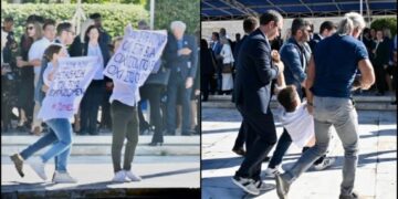 Παρέλαση: Πήραν σηκωτούς νεαρούς που διαμαρτυρήθηκαν για τον πόλεμο στη Μέση Ανατολή (video)