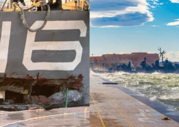 Στο έλεος των μανιασμένων κυμάτων το «Βέλος»: Δημιουργήθηκε ρήγμα στο ιστορικό αντιτορπιλικό (φωτο, video)