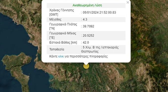 Alldaynews.gr Ισχυρός σεισμός 4,3 βαθμών της κλίμακας Ρίχτερ στη Θεσπρωτία