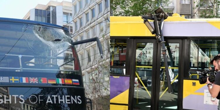 Alldaynews.gr Τροχαίο με διώροφο τουριστικό λεωφορείο και τρόλεϊ στην Πανεπιστημίου – Έξι ελαφρά τραυματίες