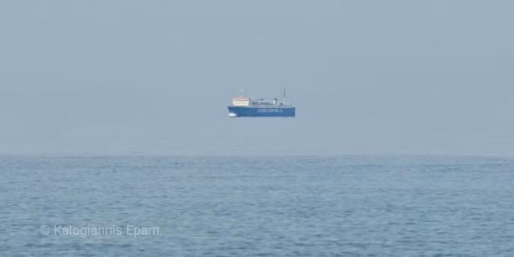 Alldaynews.gr Το σπάνιο φαıνόμενο Fata Morgana ανοιχτά της Κύμης – Το πλοίο που «αιωρείται» (φωτο)