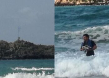 Λεβέντης Κρητικός κολυμπά μέχρι την απέναντι βραχονησίδα για να βάλει την ελληνική σημαία: «Στη μνήμη όσων αγωνίστηκαν»