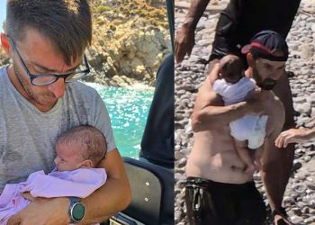 Συγκλονιστικό βίντεο με τη διάσωση προσφυγόπουλου 50 ημερών – Ήταν αποκλεισμένο σε βράχια στην Τήλο