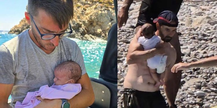 Συγκλονιστικό βίντεο με τη διάσωση προσφυγόπουλου 50 ημερών – Ήταν αποκλεισμένο σε βράχια στην Τήλο