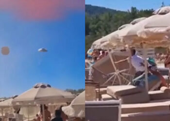 Πανικός στην παραλία: Ανεμοστρόβιλος «έπεσε» πάνω beach bar (video)